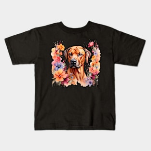 A rhodesian ridgeback decorated with beautiful watercolor flowers Kids T-Shirt